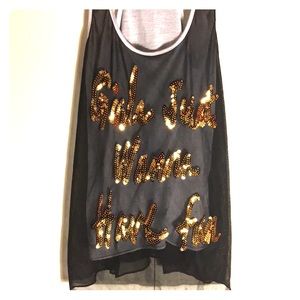 GIRLS JUST WANNA HAVE FUN SEQUIN RACERBACK TANK